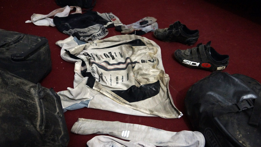 Dirty cycling wear after ride