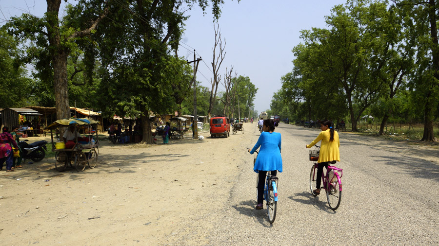 Nepalese girls on the bikes
